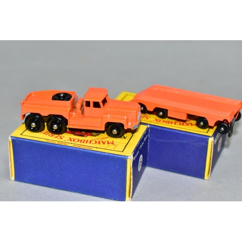 601 - A BOXED MATCHBOX 1-75 SERIES ROTINOFF SUPER ATLANTIC TRACTOR AND TRAILER, No. 15 and 16, orange body... 