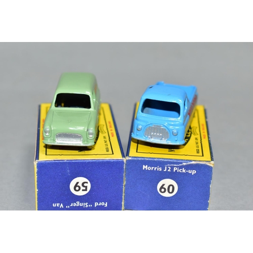 603 - TWO BOXED MATCHBOX 1-75 SERIES VEHICLES, Ford Thames Singer Van, No. 59,  grey plastic wheels and Mo... 