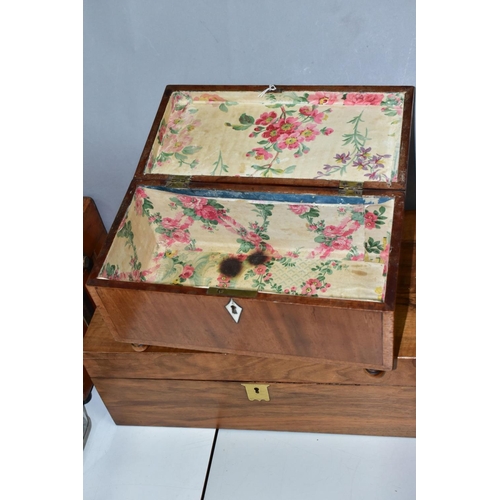 664 - A LATE GEORGIAN MAHOGANY RECTANGULAR BOX AND A VICTORIAN WALNUT WRITING SLOPE, the box with ivory lo... 