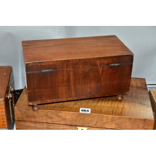 664 - A LATE GEORGIAN MAHOGANY RECTANGULAR BOX AND A VICTORIAN WALNUT WRITING SLOPE, the box with ivory lo... 