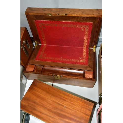 664 - A LATE GEORGIAN MAHOGANY RECTANGULAR BOX AND A VICTORIAN WALNUT WRITING SLOPE, the box with ivory lo... 