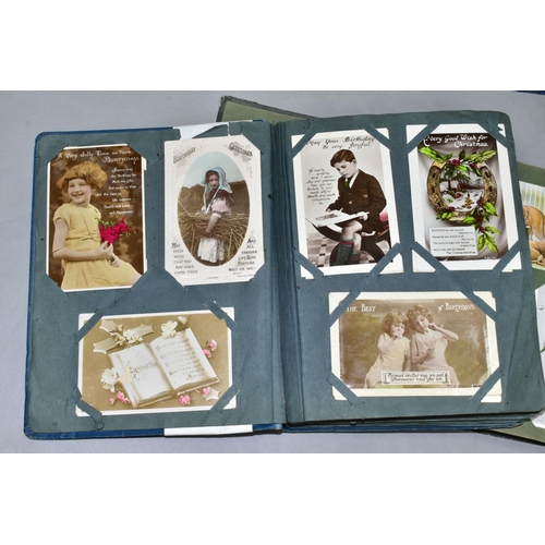 667 - POSTCARDS, approximately 465 Postcards in two albums, mostly sentimental, dating from the early 20th... 