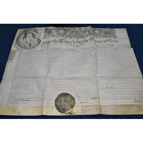 672 - INDENTURES, approximately sixty five  Legal Documents in a metal deed box, dating from 1701 - 1799 c... 