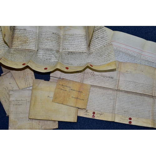 672 - INDENTURES, approximately sixty five  Legal Documents in a metal deed box, dating from 1701 - 1799 c... 