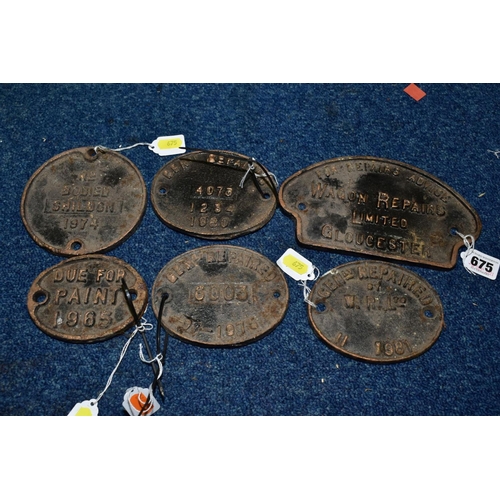 675 - A QUANTITY OF ASSORTED CAST IRON WAGON PLATES, to include Wagons Repairs Limited, Gloucester & 'Re B... 