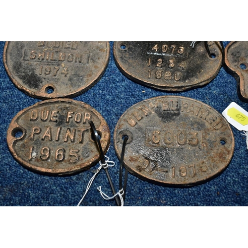 675 - A QUANTITY OF ASSORTED CAST IRON WAGON PLATES, to include Wagons Repairs Limited, Gloucester & 'Re B... 