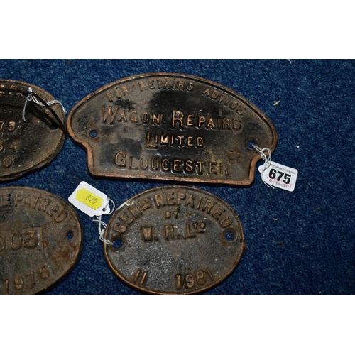 675 - A QUANTITY OF ASSORTED CAST IRON WAGON PLATES, to include Wagons Repairs Limited, Gloucester & 'Re B... 