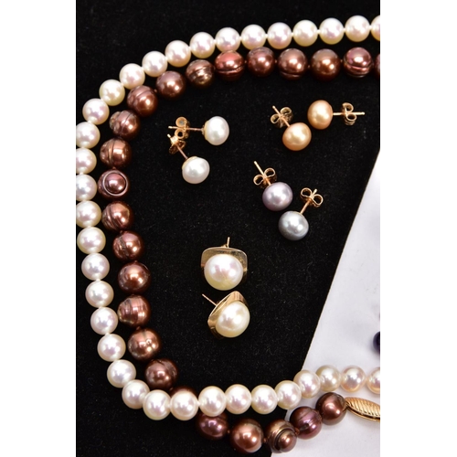 240 - TWO CULTURED PEARL NECKLACES AND NINE PAIRS OF CULTURED PEARL EARRINGS, the first necklace designed ... 