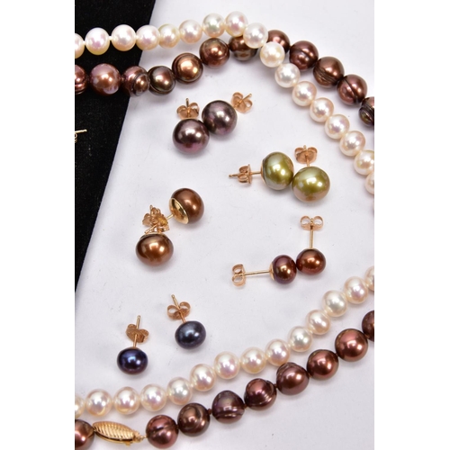 240 - TWO CULTURED PEARL NECKLACES AND NINE PAIRS OF CULTURED PEARL EARRINGS, the first necklace designed ... 