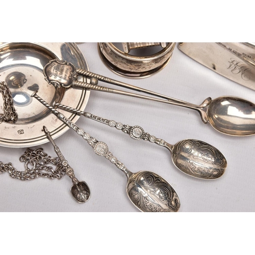 317 - A TRAY OF SILVER ITEMS, to include a small circular dish with a wide flat rim, hallmarked 'William C... 