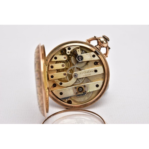 327 - AN EARLY 20TH CENTURY DIAMOND AND ENAMEL POCKET WATCH, a yellow metal full hunter pocket watch, set ... 