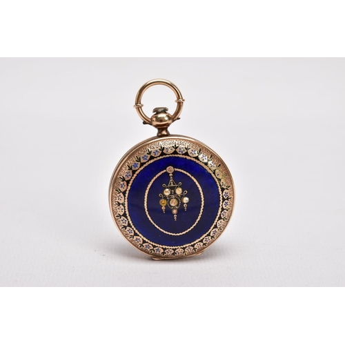 327 - AN EARLY 20TH CENTURY DIAMOND AND ENAMEL POCKET WATCH, a yellow metal full hunter pocket watch, set ... 