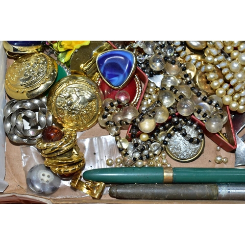 289 - A BOX OF MOSTLY COSTUME JEWELLERY, to include a heavy silver curb link bracelet, fitted with a lobst... 