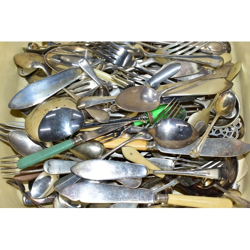 290 - A TRAY OF ASSORTED WHITE METAL CUTLERY, to include a cased set of six EP teaspoons, a cased set of s... 