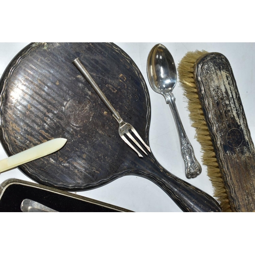 373 - A SELECTION OF SILVER ITEMS, to include a cased set of six silver Hanoverian teaspoons, each hallmar... 