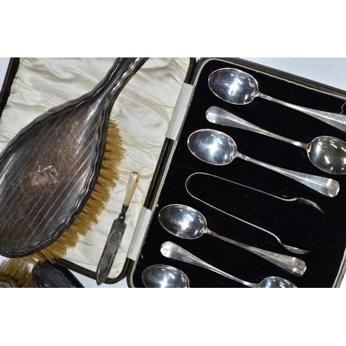 373 - A SELECTION OF SILVER ITEMS, to include a cased set of six silver Hanoverian teaspoons, each hallmar... 