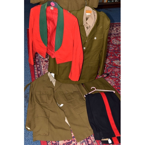 115A - FOUR SETS OF BRITISH ARMY UNIFORM ITEMS, three number 2 dress uniform jackets, shirt and trousers, o... 