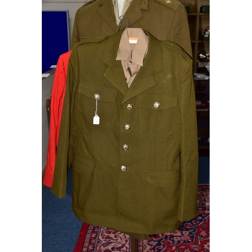 115A - FOUR SETS OF BRITISH ARMY UNIFORM ITEMS, three number 2 dress uniform jackets, shirt and trousers, o... 