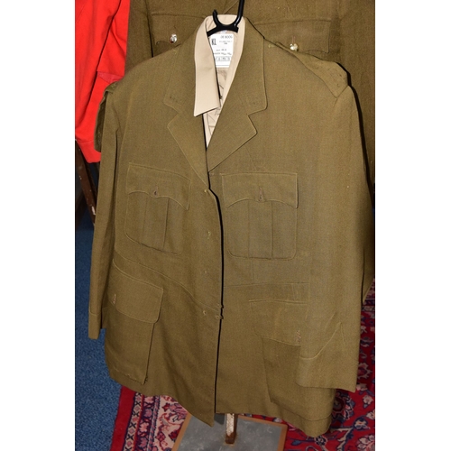 115A - FOUR SETS OF BRITISH ARMY UNIFORM ITEMS, three number 2 dress uniform jackets, shirt and trousers, o... 