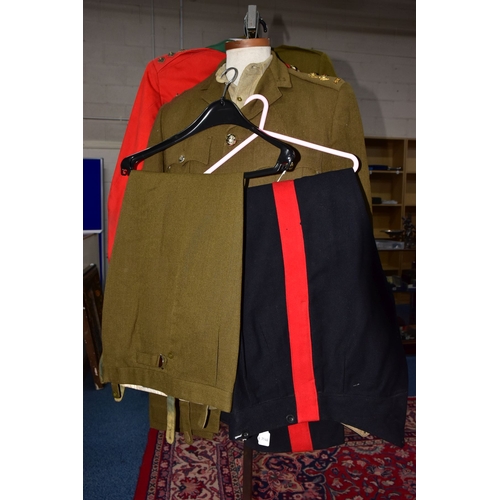 115A - FOUR SETS OF BRITISH ARMY UNIFORM ITEMS, three number 2 dress uniform jackets, shirt and trousers, o... 