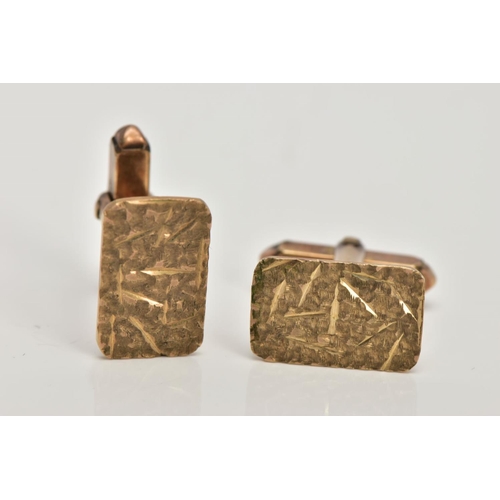 25 - A PAIR OF 9CT GOLD CUFFLINKS, each of a rectangular textured design, hallmarked 9ct gold Birmingham ... 
