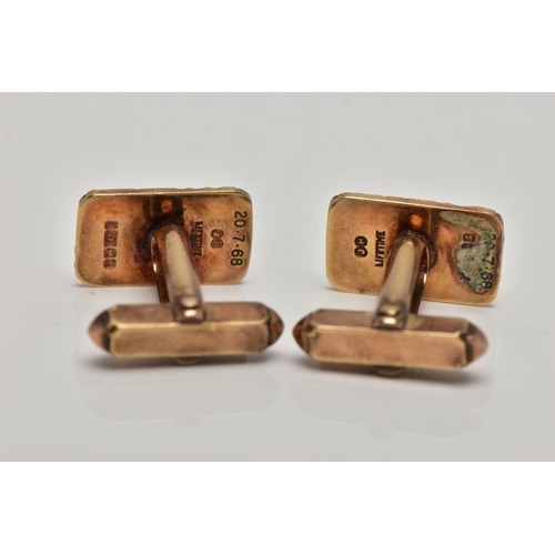 25 - A PAIR OF 9CT GOLD CUFFLINKS, each of a rectangular textured design, hallmarked 9ct gold Birmingham ... 