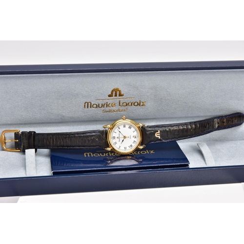 29 - A LADIES 'MAURICE LACROIX' QUARTZ WRISTWATCH, round cream dial signed 'Maurice Lacroix, quartz', Rom... 