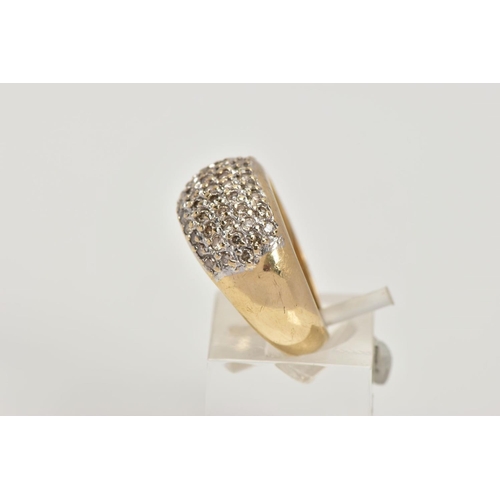 3 - A 9CT GOLD DIAMOND ENCRUSTED CLUSTER RING, wide band with the ring head encrusted with round brillia... 