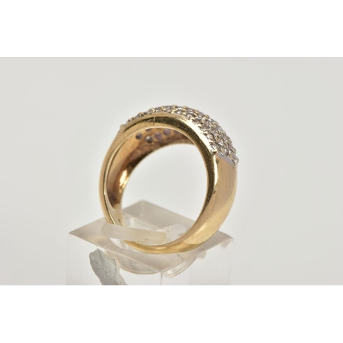 3 - A 9CT GOLD DIAMOND ENCRUSTED CLUSTER RING, wide band with the ring head encrusted with round brillia... 