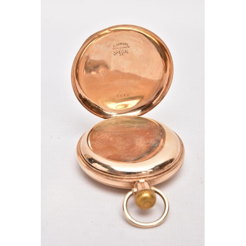 35 - A 9CT GOLD HALF HUNTER POCKET WATCH, round white dial, Roman numerals, seconds subsidiary dial at th... 