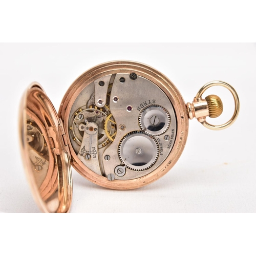 35 - A 9CT GOLD HALF HUNTER POCKET WATCH, round white dial, Roman numerals, seconds subsidiary dial at th... 