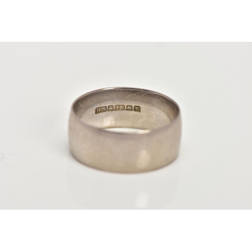 41 - AN 18CT WHITE GOLD WIDE WEDDING BAND, of a plain polished design, approximate width 2.4mm, hallmarke... 