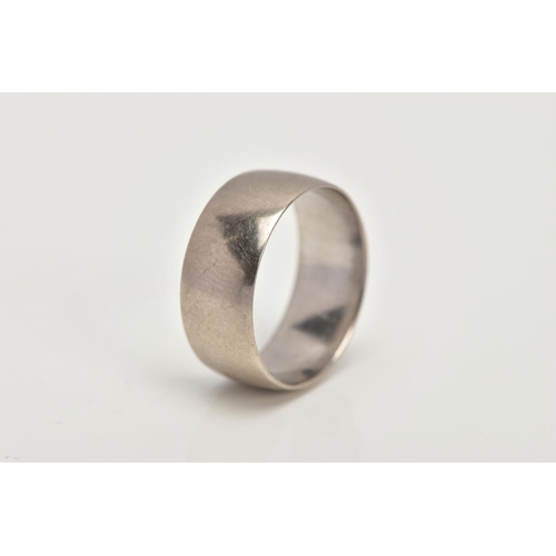 41 - AN 18CT WHITE GOLD WIDE WEDDING BAND, of a plain polished design, approximate width 2.4mm, hallmarke... 