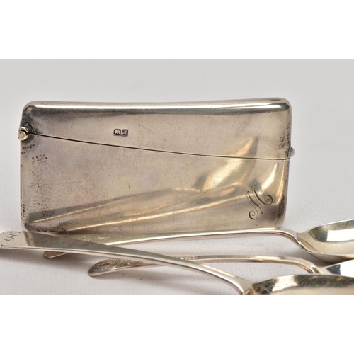 60 - FOUR ITEMS OF SILVER, to include a rectangular card case with gilt interior and engraved initial mon... 