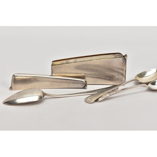 60 - FOUR ITEMS OF SILVER, to include a rectangular card case with gilt interior and engraved initial mon... 