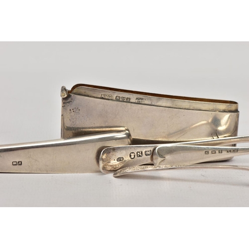 60 - FOUR ITEMS OF SILVER, to include a rectangular card case with gilt interior and engraved initial mon... 