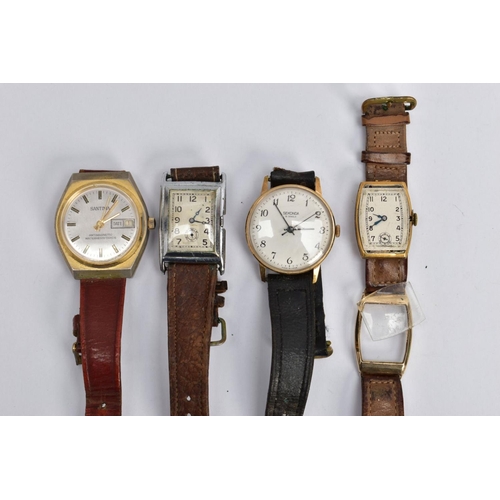 FOUR WRISTWATCHES, to include an early 20th century watch with 9ct gold ...