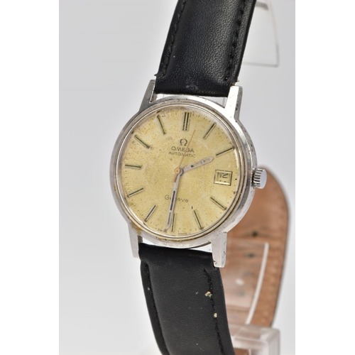 93 - A GENTLEMENS 'OMEGA AUTOMATIC GENEVE' WRISTWATCH, round discoloured silver dial signed 'Omega Automa... 