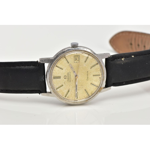 93 - A GENTLEMENS 'OMEGA AUTOMATIC GENEVE' WRISTWATCH, round discoloured silver dial signed 'Omega Automa... 