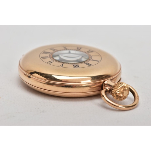 2 - A 9CT GOLD HALF HUNTER POCKET WATCH, round white dial, Roman numerals, seconds subsidiary dial at th... 