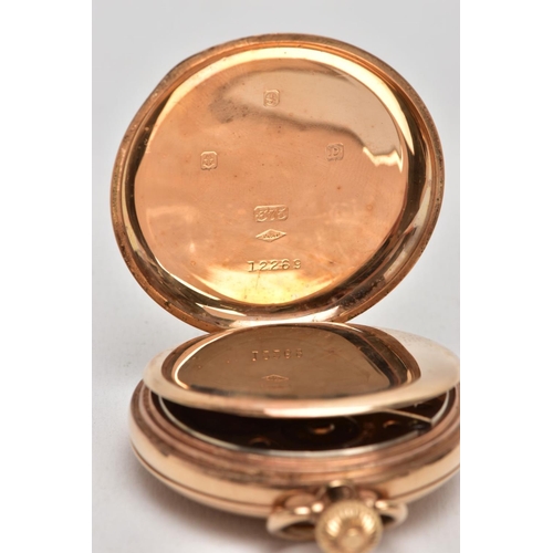 2 - A 9CT GOLD HALF HUNTER POCKET WATCH, round white dial, Roman numerals, seconds subsidiary dial at th... 