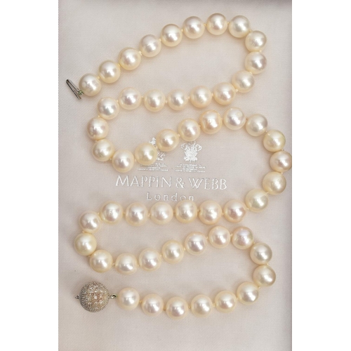 45 - A STRAND OF CULTURED PEARLS, fifty three white pearls with a slightly pink hue measuring approximate... 