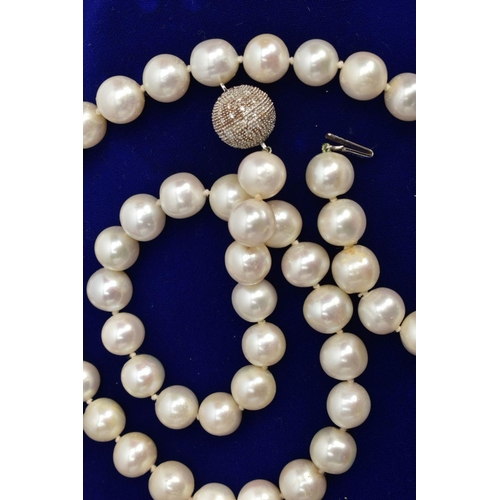45 - A STRAND OF CULTURED PEARLS, fifty three white pearls with a slightly pink hue measuring approximate... 
