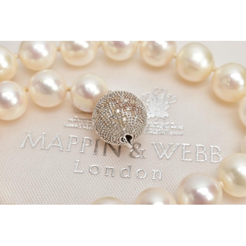 45 - A STRAND OF CULTURED PEARLS, fifty three white pearls with a slightly pink hue measuring approximate... 