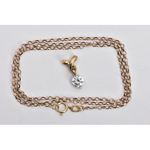 19 - A 9CT GOLD BELCHER LINK CHAIN AND A CUBIC ZIRCONIA PENDANT, the chain fitted with a spring clasp hal... 