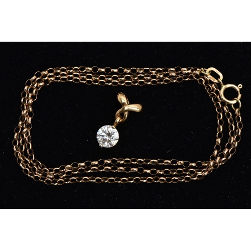 19 - A 9CT GOLD BELCHER LINK CHAIN AND A CUBIC ZIRCONIA PENDANT, the chain fitted with a spring clasp hal... 