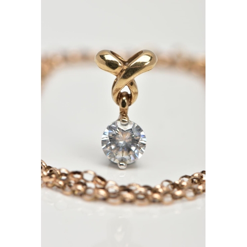19 - A 9CT GOLD BELCHER LINK CHAIN AND A CUBIC ZIRCONIA PENDANT, the chain fitted with a spring clasp hal... 