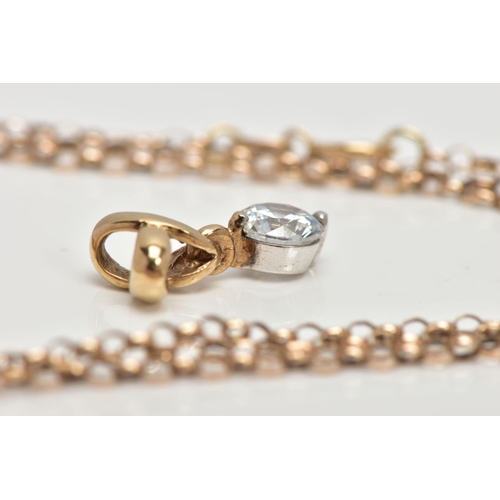 19 - A 9CT GOLD BELCHER LINK CHAIN AND A CUBIC ZIRCONIA PENDANT, the chain fitted with a spring clasp hal... 