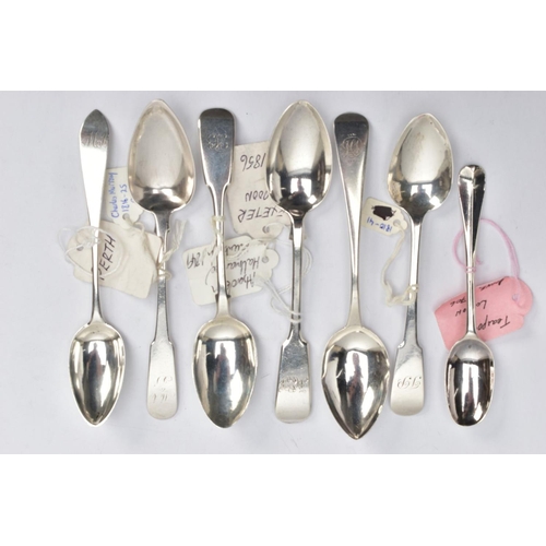 193 - AN ASSORTMENT OF SILVER TEASPOONS, seven silver teaspoons, including old English pattern, old Englis... 