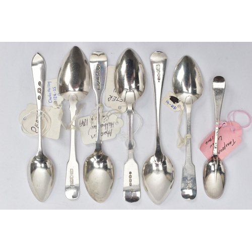 193 - AN ASSORTMENT OF SILVER TEASPOONS, seven silver teaspoons, including old English pattern, old Englis... 